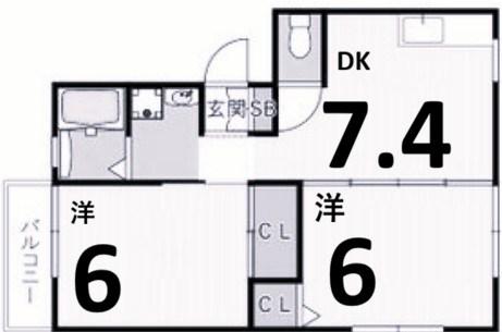 サンライズ立花ハイツ(2DK/2階)の間取り写真
