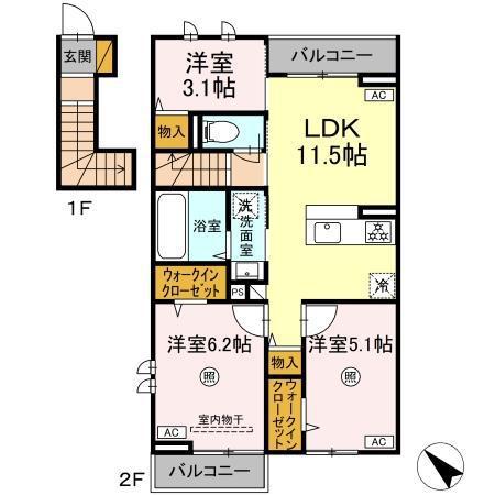 ハレカフア(3LDK/2階)の間取り写真