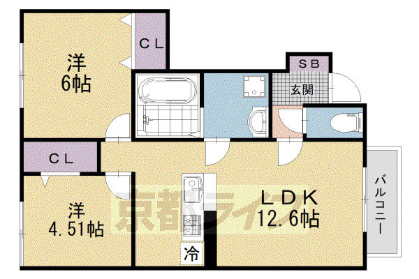 コンフォートヴィレッジII(2LDK/1階)の間取り写真