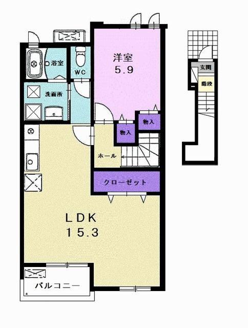 ルミエール・フヂエA(1LDK/2階)の間取り写真