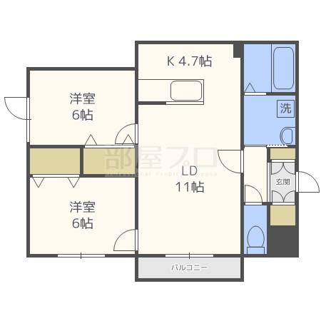 リヴィエール宮丘(2LDK/3階)の間取り写真