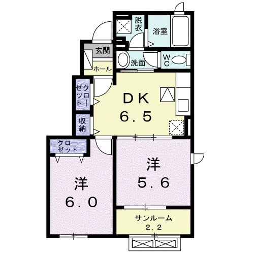 ルーチェ ソラーレA(2DK/1階)の間取り写真