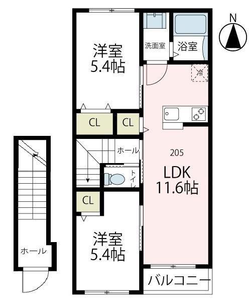 グレース湘南(2LDK/2階)の間取り写真