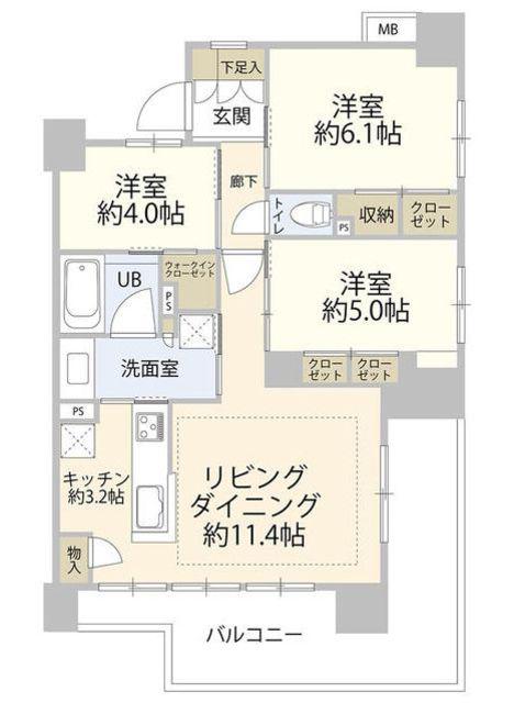 イニシア金町(3LDK/3階)の間取り写真