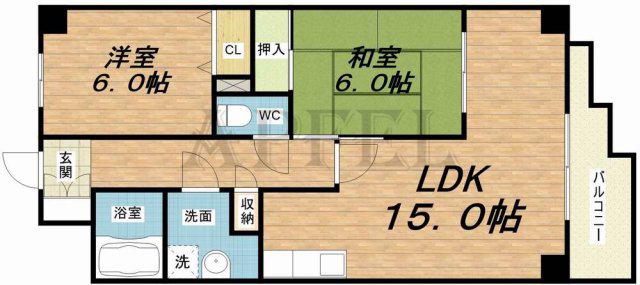 バリューコート壱番館(2LDK/4階)の間取り写真