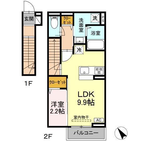 サンライト(1LDK/2階)の間取り写真