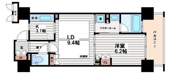 ザ・大阪レジデンス備後町(1LDK/2階)の間取り写真
