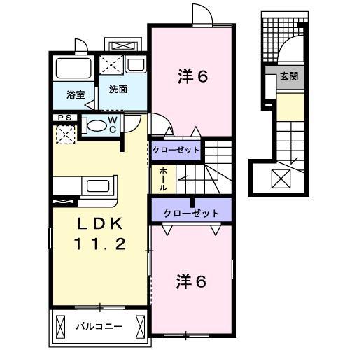 カーサカリーノC(2LDK/2階)の間取り写真