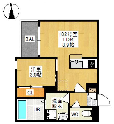 REGALEST 医大南(1LDK/1階)の間取り写真