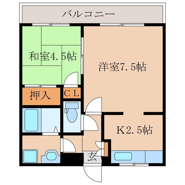 エンタープライスマンション(2K/1階)の間取り写真