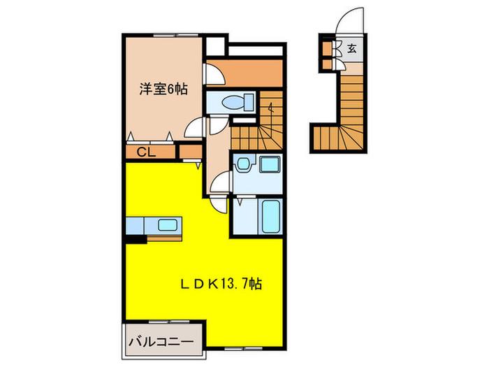 フレスクーラ―B(1LDK/2階)の間取り写真