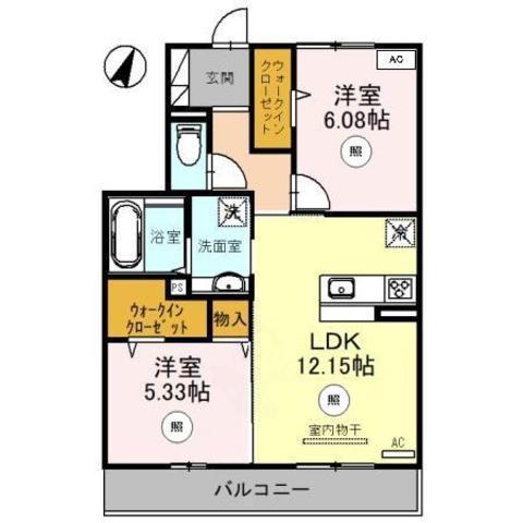 サニーコート粟津(2LDK/2階)の間取り写真