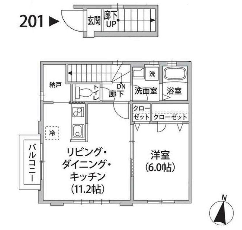 コモディア ミスズ(1LDK/2階)の間取り写真