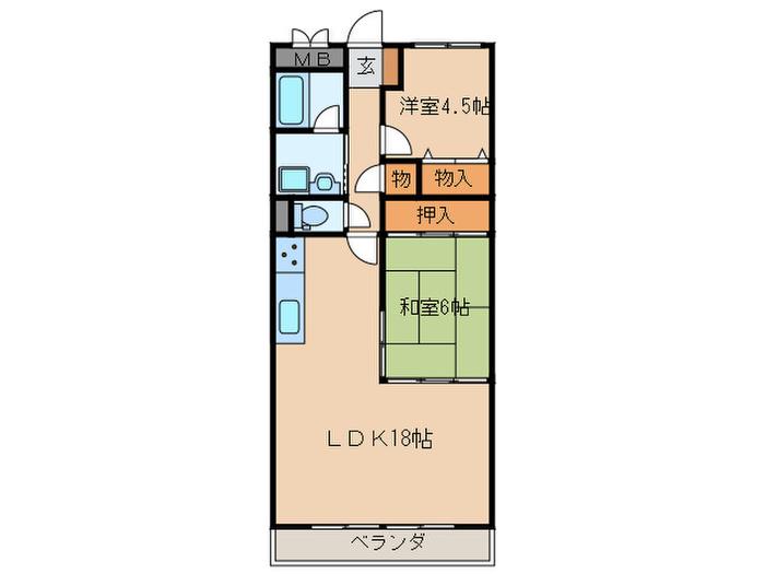 岩倉グリーンハイツDX(2LDK/7階)の間取り写真