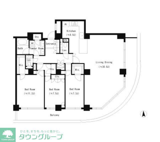 リバーポイントタワー(3LDK/38階)の間取り写真