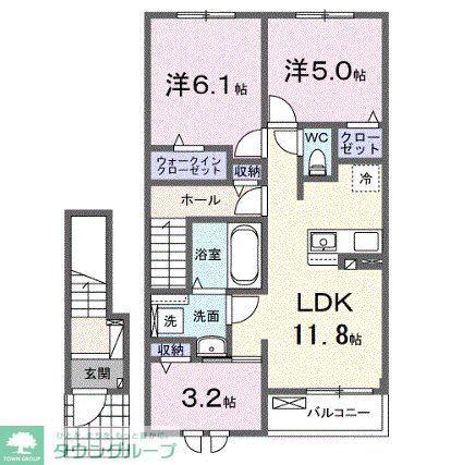 川越市アパート(3LDK/2階)の間取り写真