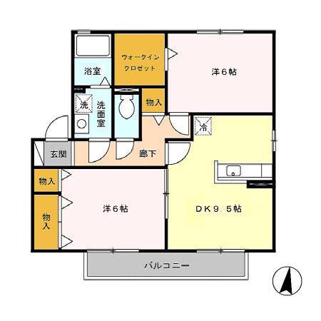 シャトレーB棟(2DK/2階)の間取り写真