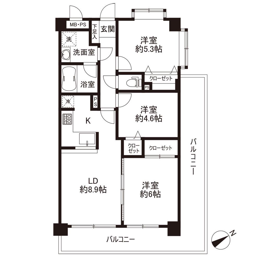 ライオンズマンション港南第3(3LDK/4階)の間取り写真