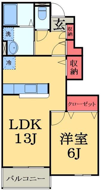 ジーナル1(1LDK/1階)の間取り写真