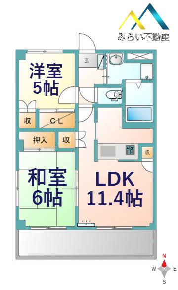 チェリーヒルズ新横浜北(2LDK/2階)の間取り写真