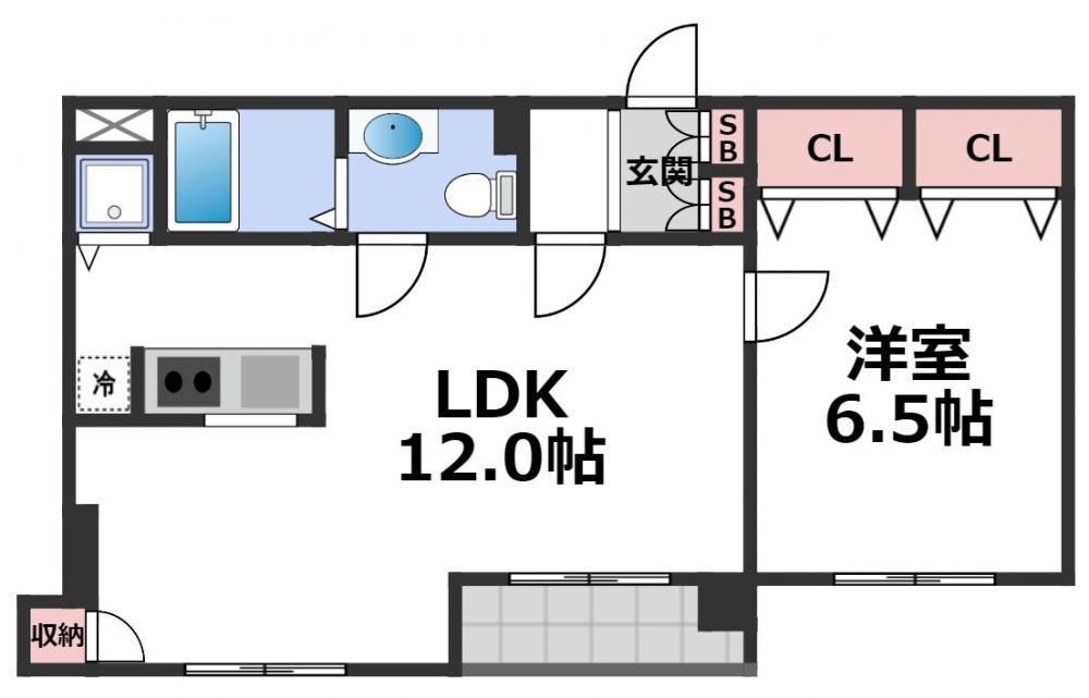 フェルティシャトー今里(1LDK/5階)の間取り写真