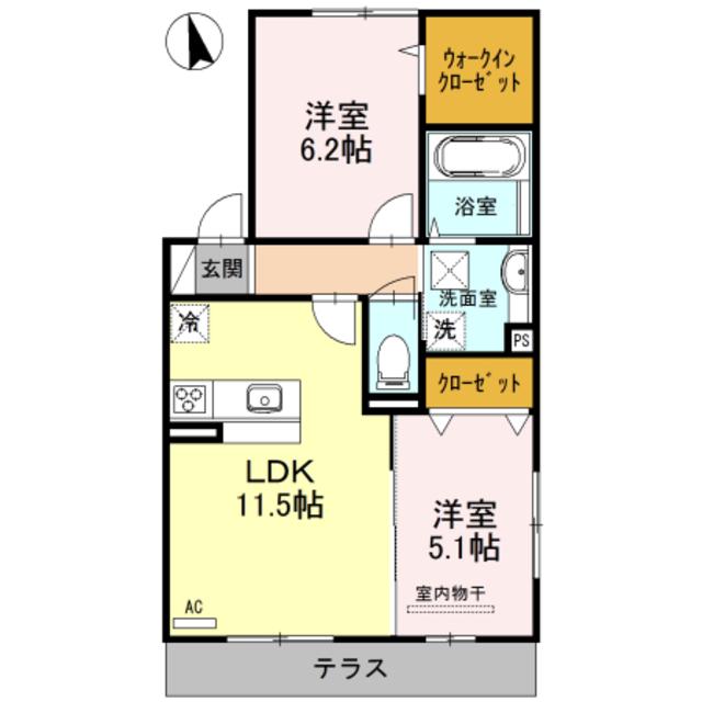 ルシエル メイキラ(2LDK/1階)の間取り写真