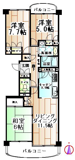 シティ能見台ふれあいの街D棟(3LDK/6階)の間取り写真