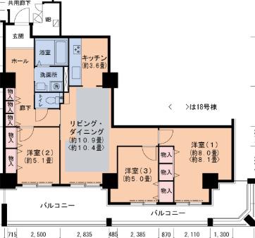 HAT神戸・脇の浜2号棟(3LDK/19階)の間取り写真