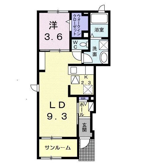 サニーサイド大野A(1LDK/1階)の間取り写真