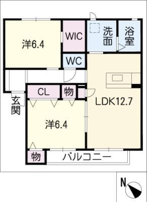 ヒルズアベニュー山田一番町(2LDK/1階)の間取り写真