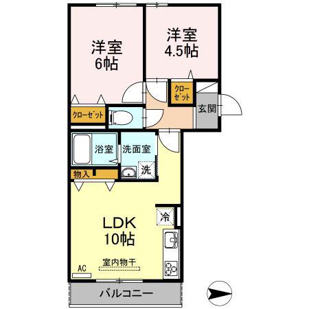ピースコート プラグレス(2LDK/2階)の間取り写真