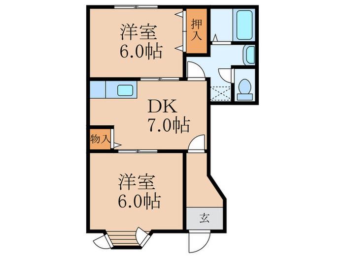 ロイヤルヴィラ(2DK/1階)の間取り写真