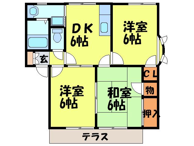ハミング大橋西A(3DK/1階)の間取り写真