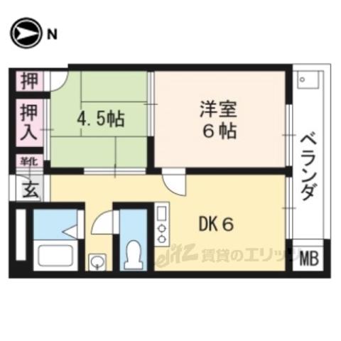 桃山グランドハイツ(2DK/5階)の間取り写真