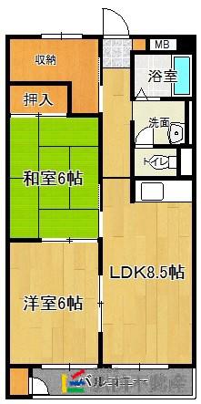 名島コーポ(2LDK/2階)の間取り写真