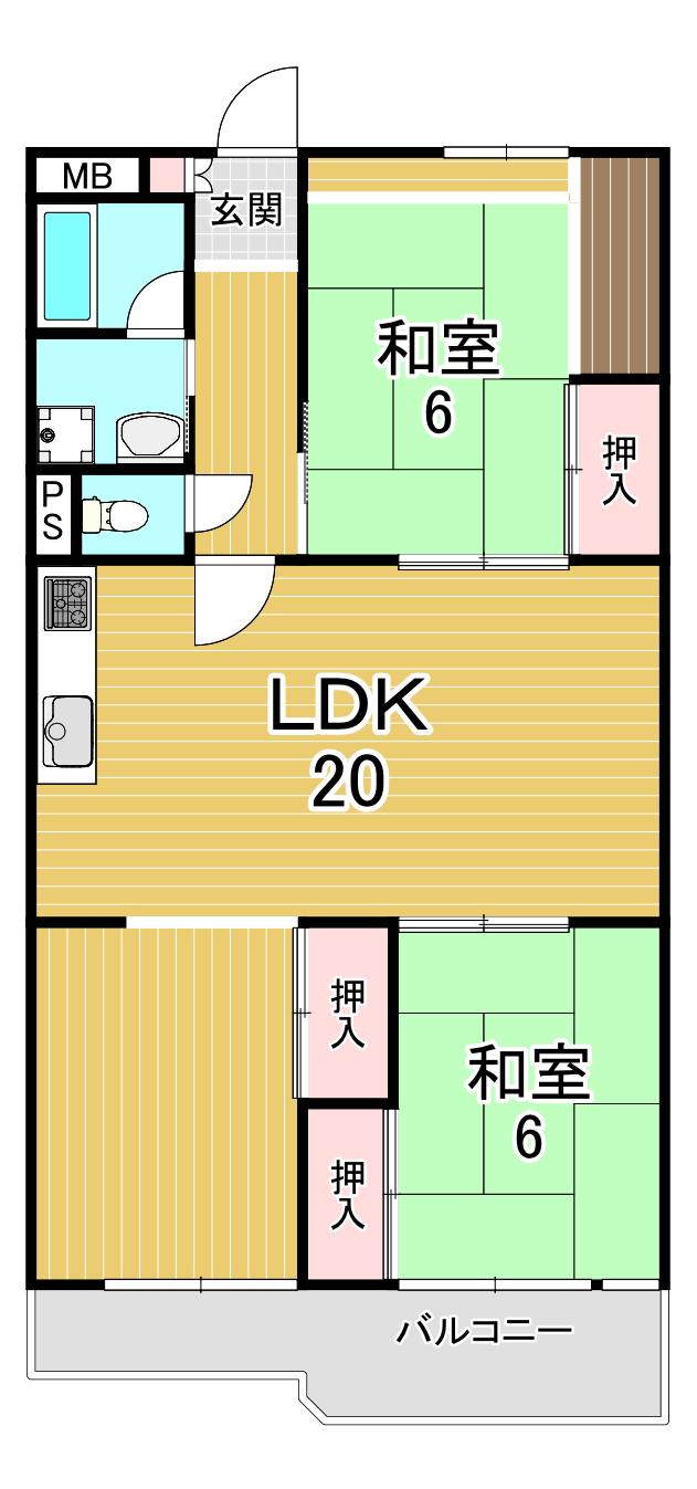 北須磨団地(2LDK/4階)の間取り写真