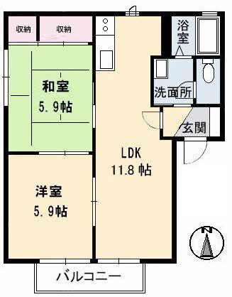 エスペランサA棟(2LDK/2階)の間取り写真