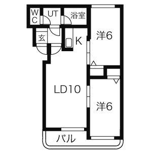 ハイデンス菊水B(2LDK/3階)の間取り写真