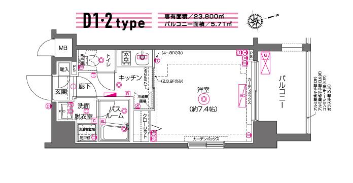 ZOOM川崎(1K/8階)の間取り写真