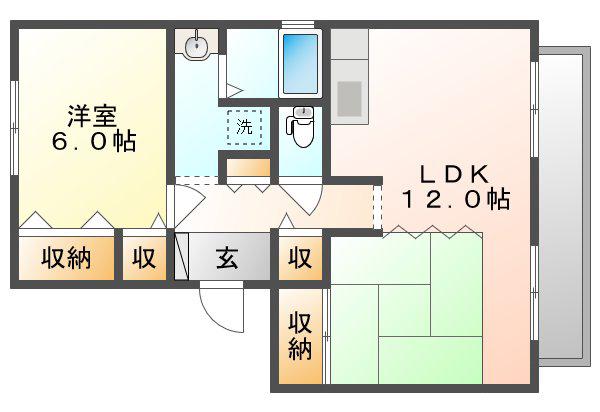 グランジュール津島B(2LDK/1階)の間取り写真