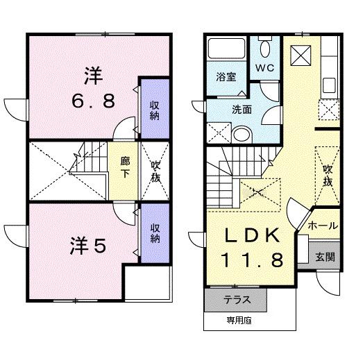シャン.ド.ヴェール D(2LDK/1階)の間取り写真