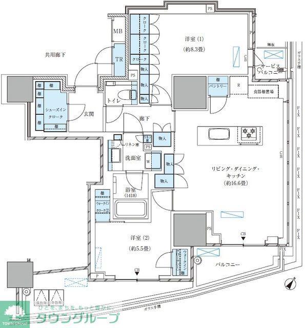パークアクシス五反田スカイタワー(2LDK/20階)の間取り写真