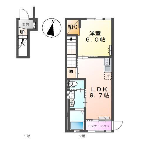 カカリア(1LDK/2階)の間取り写真