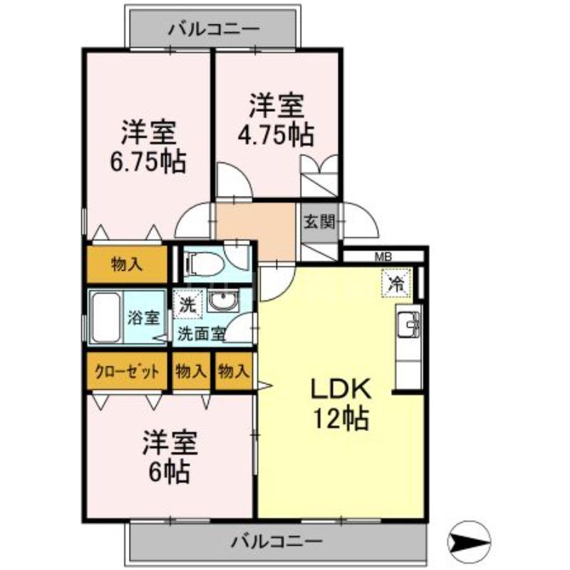 ヴォルス(3LDK/1階)の間取り写真