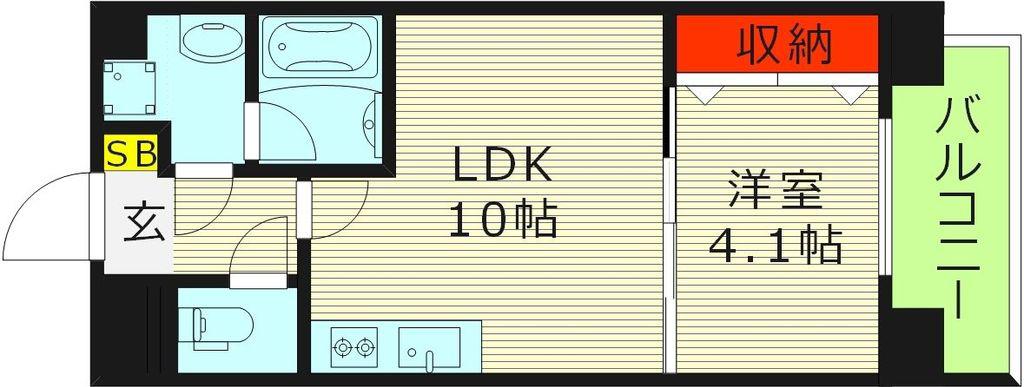 フェリーチェ城北公園(1LDK/6階)の間取り写真