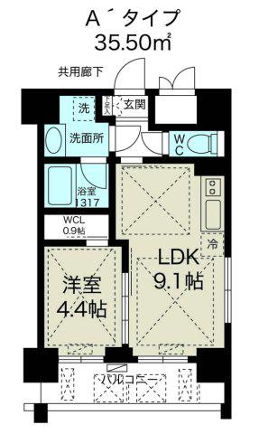 ノルデンハイム天神橋アドバンス(1LDK/14階)の間取り写真