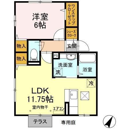 ドゥジェーム三山(1LDK/1階)の間取り写真