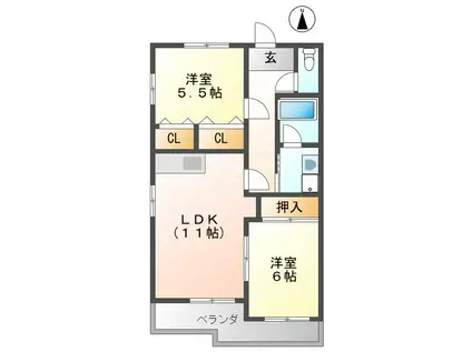 メゾンシャンビラージ多加木(2LDK/4階)の間取り写真