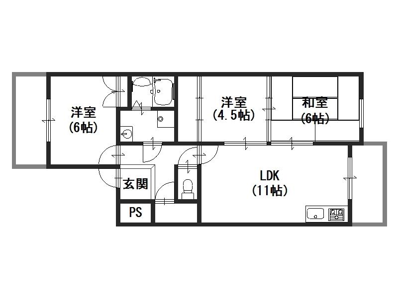 スクエアメゾン並河(3LDK/2階)の間取り写真