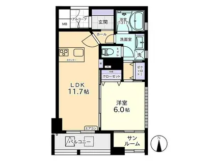 エスカイア神通(1LDK/3階)の間取り写真